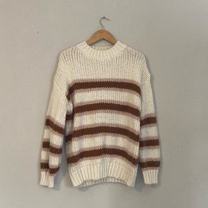 Listicle - White, Rust, and Blush Striped Sweater
